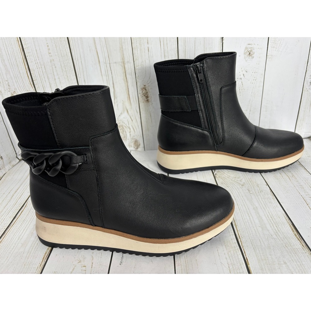 Clarks Zylah Rose Womens Black Leather Chain Wedge Ankle Boots Size 7M - Picture 6 of 8